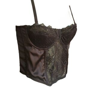 Black Corset Top Womens S Satin Mesh Lace Boned Sincerely Jules Coquette